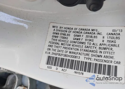 2013 Honda Civic Lx из США, поврежденный, VIN 2HGFB2F58DH300813